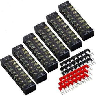 (6 Sets) 8 Posities Dual Rij 600V 15A Schroef Terminal Strip Blokken Met Cover + 400V 15A 8 Posities Pre-Geïsoleerde Terminals