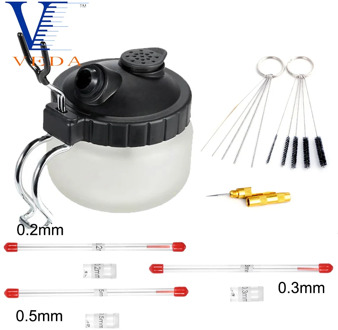 6 Sets Airbrush Cleaning Tools Spray Gun Cleaning Needle Nozzle Brush Glass Pot Holder with Replaceable 3 sizes Needle Nozzle