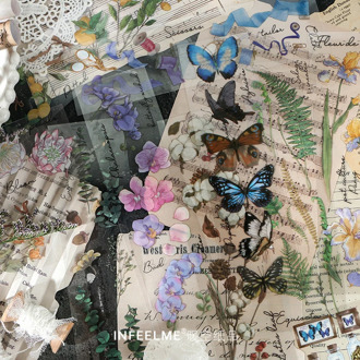 6 Sheet PET Butterfly Flower Plants Series Decoration Stickers Scrapbooking Transparent PET Deco Sticker Journaling Stationery