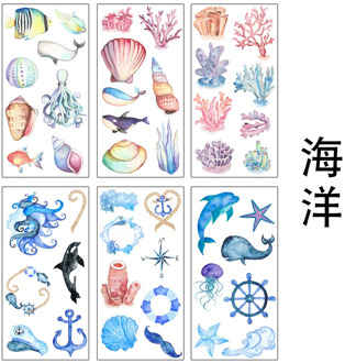6 Sheets /Bag Ocean Whales Coral Shells Decorative Stickers Label Stick Decoration