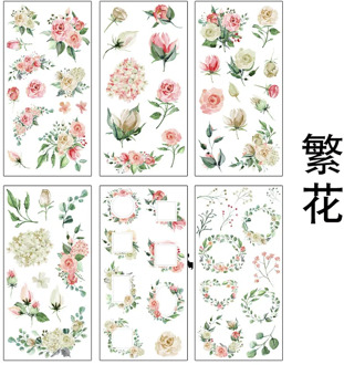 6 Sheets /Bag Pink Big Flowers Leaves Decorative Stickers Label Stick Decoration
