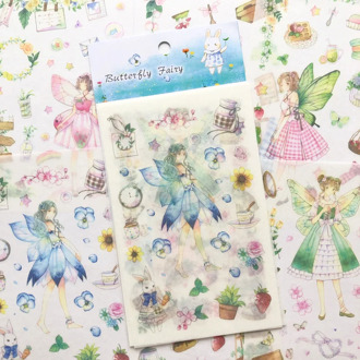 6 Sheets Butterfly Fairy Girls Adhesive Stickers Decorative Album Diary Paper Hand Account Decor