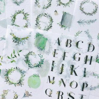 6 Sheets Fresh Green Style Leaf Letters Washi Paper Decorative Stickers Label Stick Decoration