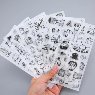 6 Sheets/pack Black White Painting Label Stickers Decorative Stationery Stickers Scrapbooking Diy Diary Album Stick Lable