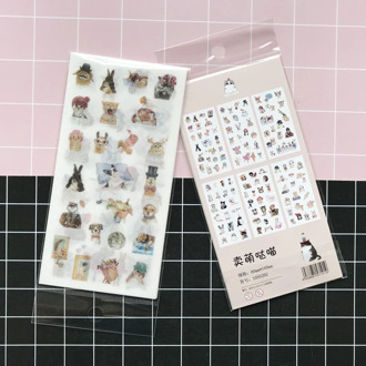 6 Sheets/ pack Cute Cat Dog Rabbit Adhesive Paper Stickers Decorative Album Diary Stick Label Paper Hand Account Decor