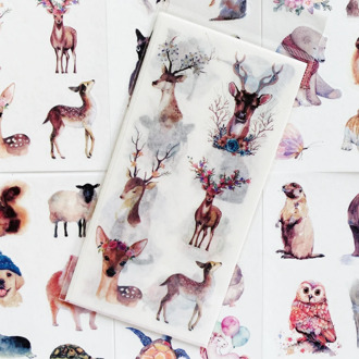 6 Sheets/Pack Cute Watercolor Animal Series Deer Bear Sticker Album Scrapbooking DIY Decor Stick Label Stationery Kids Gift