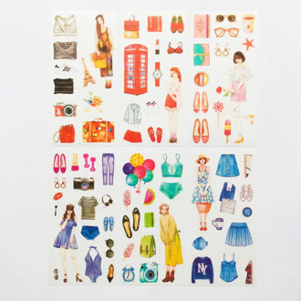 6 Sheets/Pack Fashion Girls Fit Models Paper Stickers Decorative Album Diary Decoration