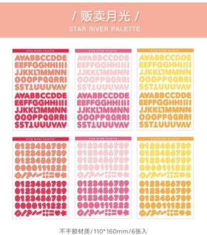 6 Sheets /Pack Gradiënt Letters En Cijfers Interessante Decoratieve Stickers Kids Leren Stickers JY20110701