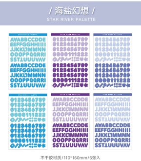 6 Sheets /Pack Gradiënt Letters En Cijfers Interessante Decoratieve Stickers Kids Leren Stickers JY20110703