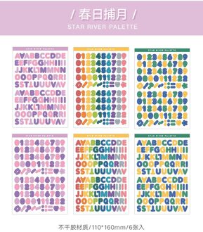 6 Sheets /Pack Gradiënt Letters En Cijfers Interessante Decoratieve Stickers Kids Leren Stickers JY20110704