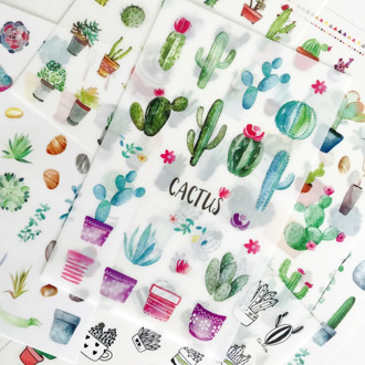 6 Sheets/Pack Green Cactus PVC Stickers Decorative Album Diary Hand Account Decor