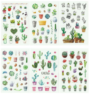 6 Sheets/pack Green Succulent Plants Stickers Set Decorative Stationery Stickers Scrapbooking Diy Diary Album Stick Label