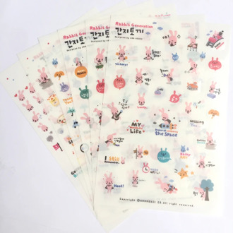 6 Sheets /Pack Kawaii Pink Rabbit Stickers Adhesive Craft Decor Stick Label Phone Notebook Diary Decorative Student Stationery