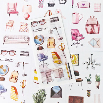 6 Sheets /Pack Modern Time Office Furnitures Paper Stickers DIY Decorative Sealing Paste Stick Label
