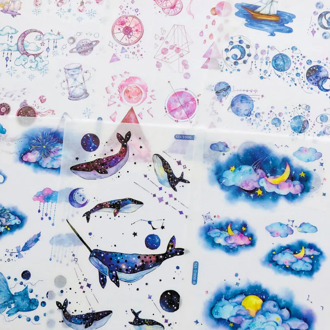 6 Sheets /Pack Night Starry Sky Planet Moon Whale Paper Decoration Sticker DIY Album Diary Scrapbooking Label Sticker