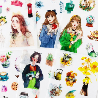 6 Sheets /Pack Nordic Mori Girls Paper Diary Stickers Decorative Album Hand Account Decoration