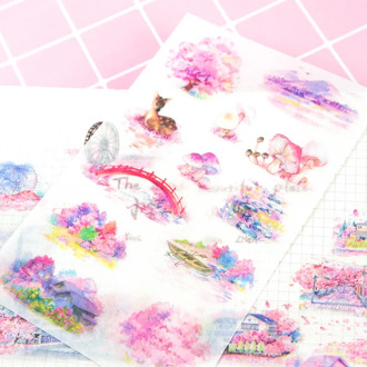 6 Sheets /Pack Pink Sakura Small Town Washi Paper Stickers DIY Album Hand Account Decoration