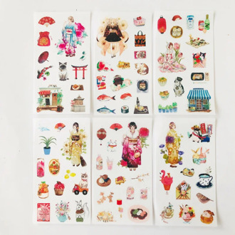 6 Sheets Sakura Japanese Girls Decorative Stickers Album Diary Stick Label Paper Decor Hand Account