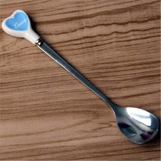 6 Soorten Liefde Harten Keramische Handvat Roestvrij Staal Koffie Lepel Met Lange Steel Ijs Dessert Thee Lepel Keuken Servies blauw