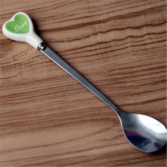 6 Soorten Liefde Harten Keramische Handvat Roestvrij Staal Koffie Lepel Met Lange Steel Ijs Dessert Thee Lepel Keuken Servies groen