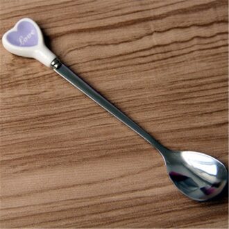 6 Soorten Liefde Harten Keramische Handvat Roestvrij Staal Koffie Lepel Met Lange Steel Ijs Dessert Thee Lepel Keuken Servies paars
