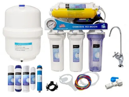 6 Stage MOON75 LINE reverse osmosis, pump, pressure gauge, 75 GPD Line membrane