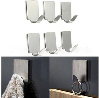 6 Stk/partij Roestvrij Staal Familie Gewaad Opknoping Haken Hoeden Tas Sleutelhanger Adhesive Muur Hanger Voor Badkamer Keuken