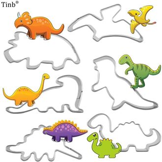 6 Stk/set Dinosaurus Vorm Cookie Postzegels Rvs Cookie Biscuit Snijders Gereedschap Decoratie Mold Bakken Cake Cookie Cutters