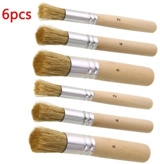 6 stks 3 Maten Hog Borstel Houten Handvat Stencil Borstels Kunst Levert voor Acryl Aquarel Olieverf