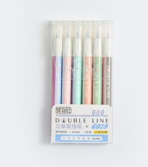 6 Stks/doos Morandi Dubbele Lijnen Gel Pen Art Tekening Graffiti Pennen Voor Kalligrafie Belettering Scrapbooking Kantoorbenodigdheden