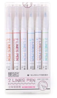 6 Stks/doos Morandi Dubbele Lijnen Gel Pen Art Tekening Graffiti Pennen Voor Kalligrafie Belettering Scrapbooking Kantoorbenodigdheden