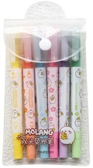 6 Stks/pak Dubbele Hoofd Gecombineerd Fluorescerende Pen Graffiti Pen Zes Kleuren Drawaing Pen Sleutelwoorden Mark Pen School Kantoorbenodigdheden