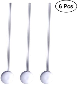 6 Stks/pak Ronde Vorm Roestvrij Stalen Lepel Stro Herbruikbare Duurzaam Wasbaar Cocktail Lepels Rietjes Voor Party Dessert Shop Home