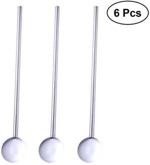 6 Stks/pak Rvs Ronde Vorm Metalen Drinken Lepel Stro Herbruikbare Rietjes Cocktail Lepels Set Cocktail Lepels Filter Set