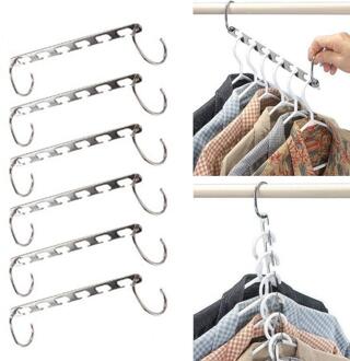 6 stks/partij 6 Gaten Rack Rvs Kledingrek Hanger Kleren Broek Rok Closet Organizer Rekken Thuis Besparen Ruimte Opslag