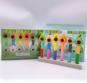 6 Stks/partij Creatieve Avocado Dier Markeerstift Kawaii 12 Kleuren Tekening Schilderen Art Marker Pen Schoolbenodigdheden Briefpapier C 6 stk in 1 doos