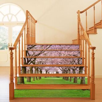 6 stks/set 3D Kersenbloesems Trap Trap Riser Floor Sticker Zelfklevende DIY Stairway Waterdichte PVC Muurtattoo