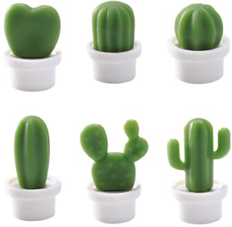 6 Stks/set 3D Leuke Cactus Magneet Levensechte Cactus Magnetische Sticker Voor Koelkast Prikbord Magnetische Potplanten wit