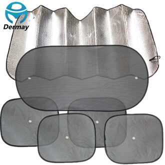 6 Stks/set Auto Zonnescherm Zonneklep Voorruit Zonnescherm Intrekbare Vouwen Front Venster Voorruit Zonnescherm + Achter + Back Bescherming