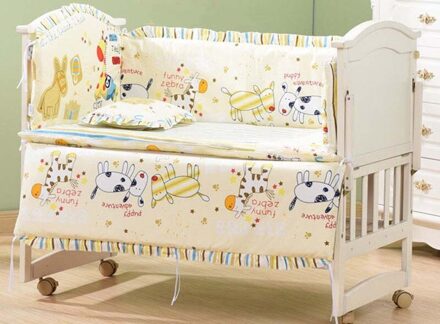 6 Stks/set Baby Beddengoed Set Pasgeborenen Wieg Wieg Bumper Cartoon Geanimeerde 100% Katoen Wasbaar Baby Cot Bed Protector geel dier zoo