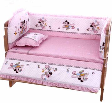 6 Stks/set Baby Beddengoed Set Pasgeborenen Wieg Wieg Bumper Cartoon Geanimeerde 100% Katoen Wasbaar Baby Cot Bed Protector roze mouth