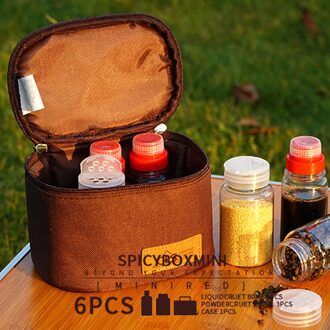 6 Stks/set Bbq Grillen Kruidkruik Specerij Peper Zout Fles W/Opslag Draagtas Outdoor Camping Servies Kruiden Fles