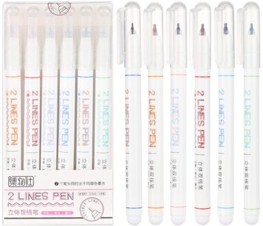 6 Stks/set Creatieve Dubbele Lijn Pen Markeerstiften Art Tekening Graffiti Pen Student Lezen Marker Diy Dagboek Handbook Decor Supplies Classic kleur