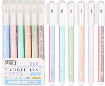 6 Stks/set Creatieve Dubbele Lijn Pen Markeerstiften Art Tekening Graffiti Pen Student Lezen Marker Diy Dagboek Handbook Decor Supplies Morandi kleur