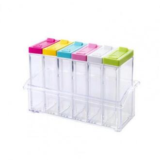 6 Stks/set Creatieve Kruiden Doos Met Lade Specerij Opslag Plastic Vochtbestendige Zout Pot Voor Keuken Benodigdheden