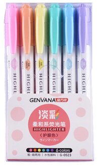 6 Stks/set Double Headed Markeerstift Marker Pen Japanse Fluorescerende Pen Snoep Kleur Tekening Graffiti Art Pennen Voor Schoolbenodigdheden