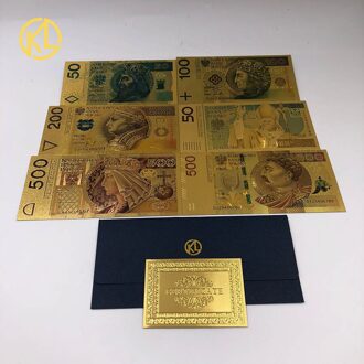 6 stks/set Gekleurde Goudfolie Polish Bankbiljet zloty Set 50 100 200 500 PLN voor partriotism ambachten collectie