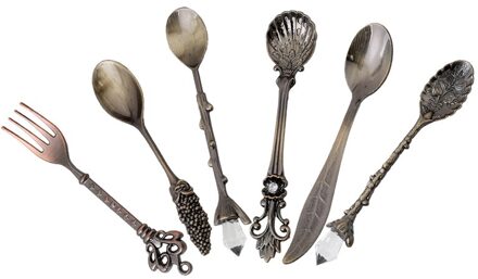 6 Stks/set Gesneden Kleine Koffielepel Bestek Dessertlepel Voor Snacks Vintage Koninklijke Stijl Lepel Keuken Eetkamer Bar Brons Lepels bronzen
