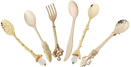 6 Stks/set Gesneden Kleine Koffielepel Bestek Dessertlepel Voor Snacks Vintage Koninklijke Stijl Lepel Keuken Eetkamer Bar Brons Lepels goud