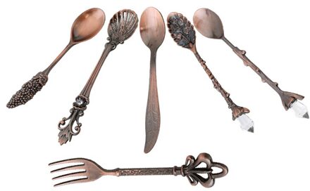 6 Stks/set Gesneden Kleine Koffielepel Bestek Dessertlepel Voor Snacks Vintage Koninklijke Stijl Lepel Keuken Eetkamer Bar Brons Lepels rood bronzen